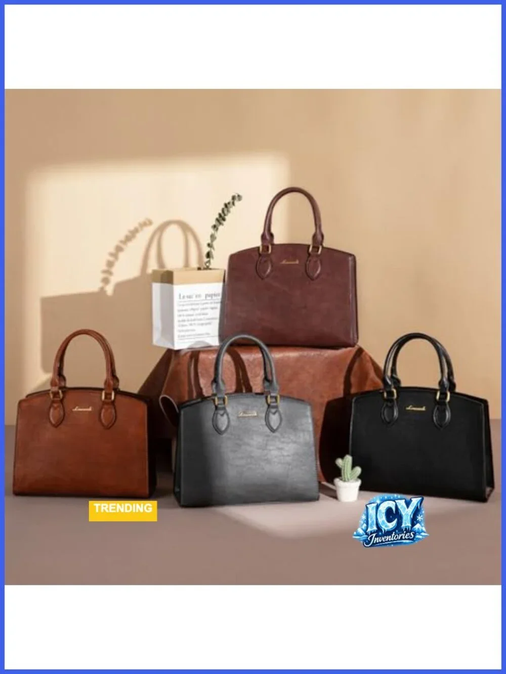 Vintage PU Leather Satchel Bag Women Tote Shoulder Bag Handbag 4 Compartments